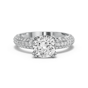 Image for Square Cushion Vintage Basket Ring with Triple Row Pave band