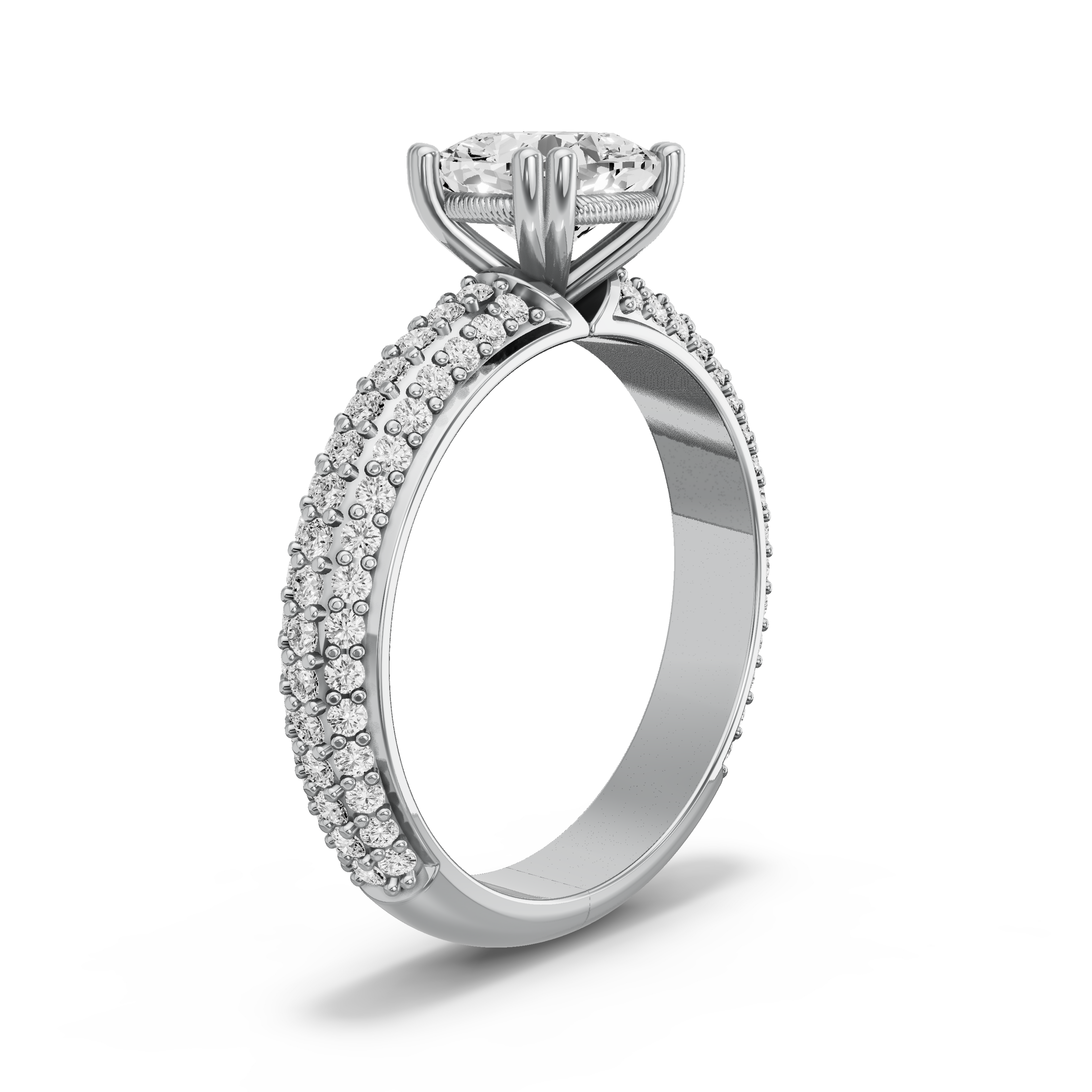 Image for Square Cushion Vintage Basket Ring with Triple Row Pave band in 10K White Gold