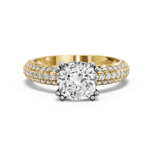 Image for Square Cushion Vintage Basket Ring with Triple Row Pave band