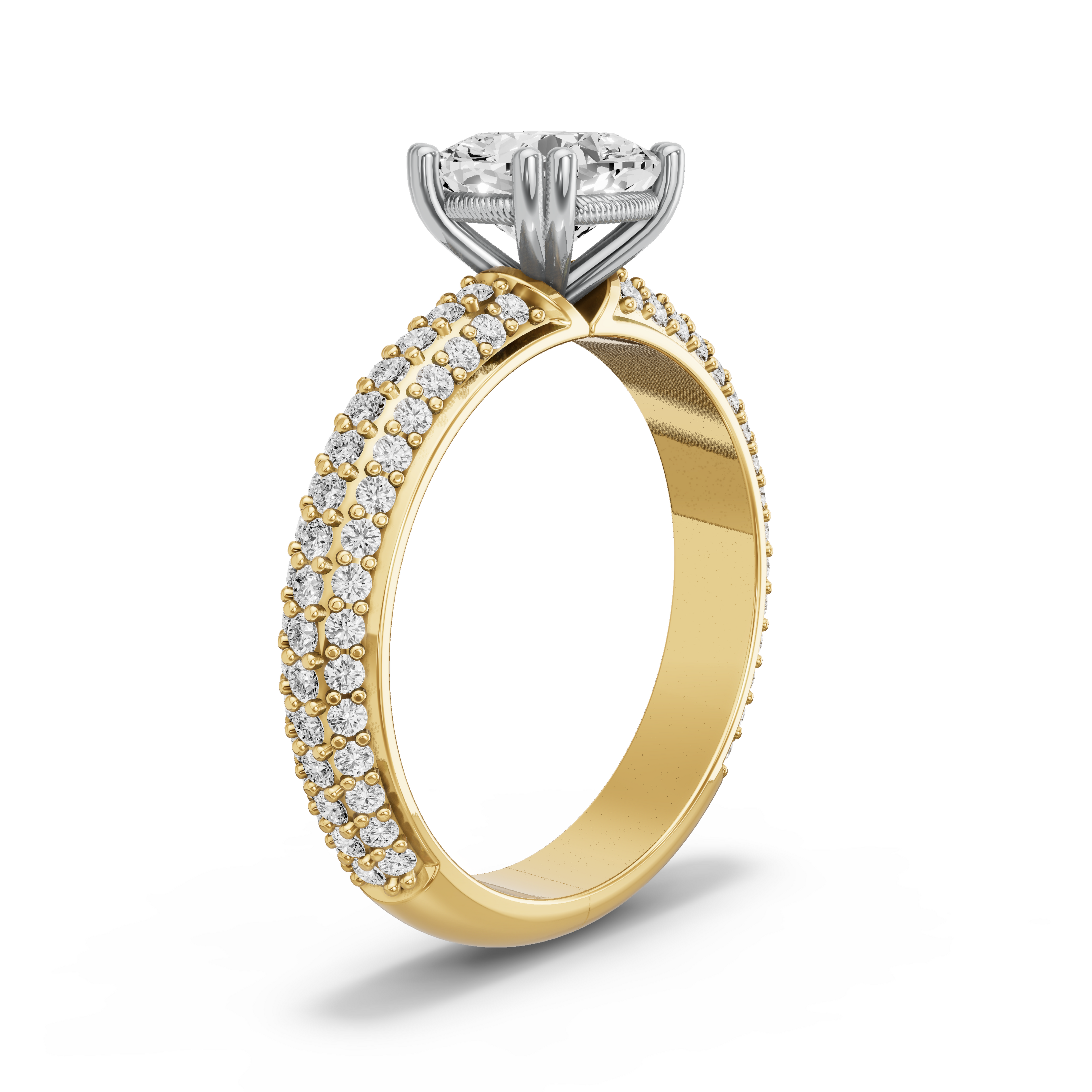 Image for Square Cushion Vintage Basket Ring with Triple Row Pave band in 10K Two Tone Yellow Gold