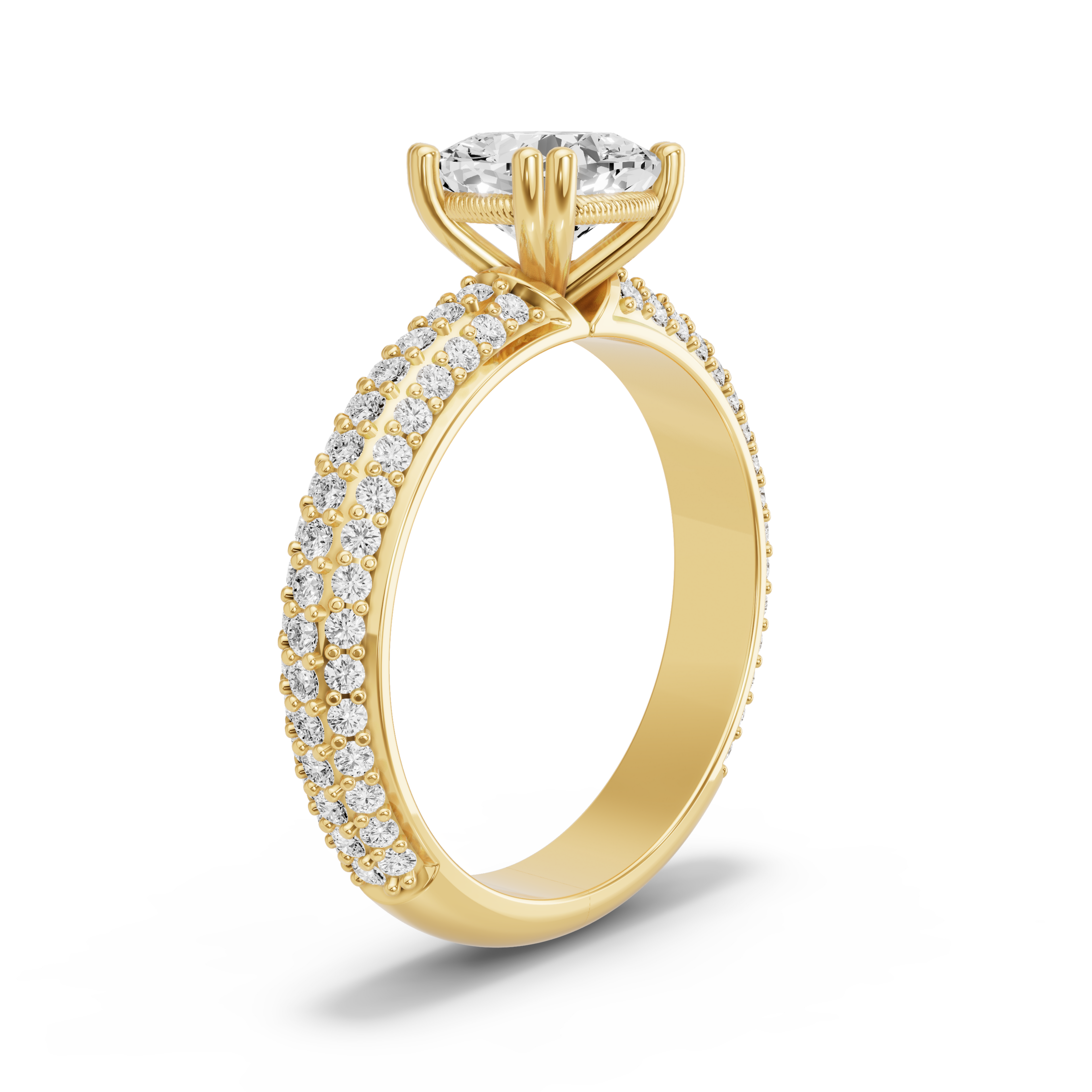 Image for Square Cushion Vintage Basket Ring with Triple Row Pave band in 10K Yellow Gold