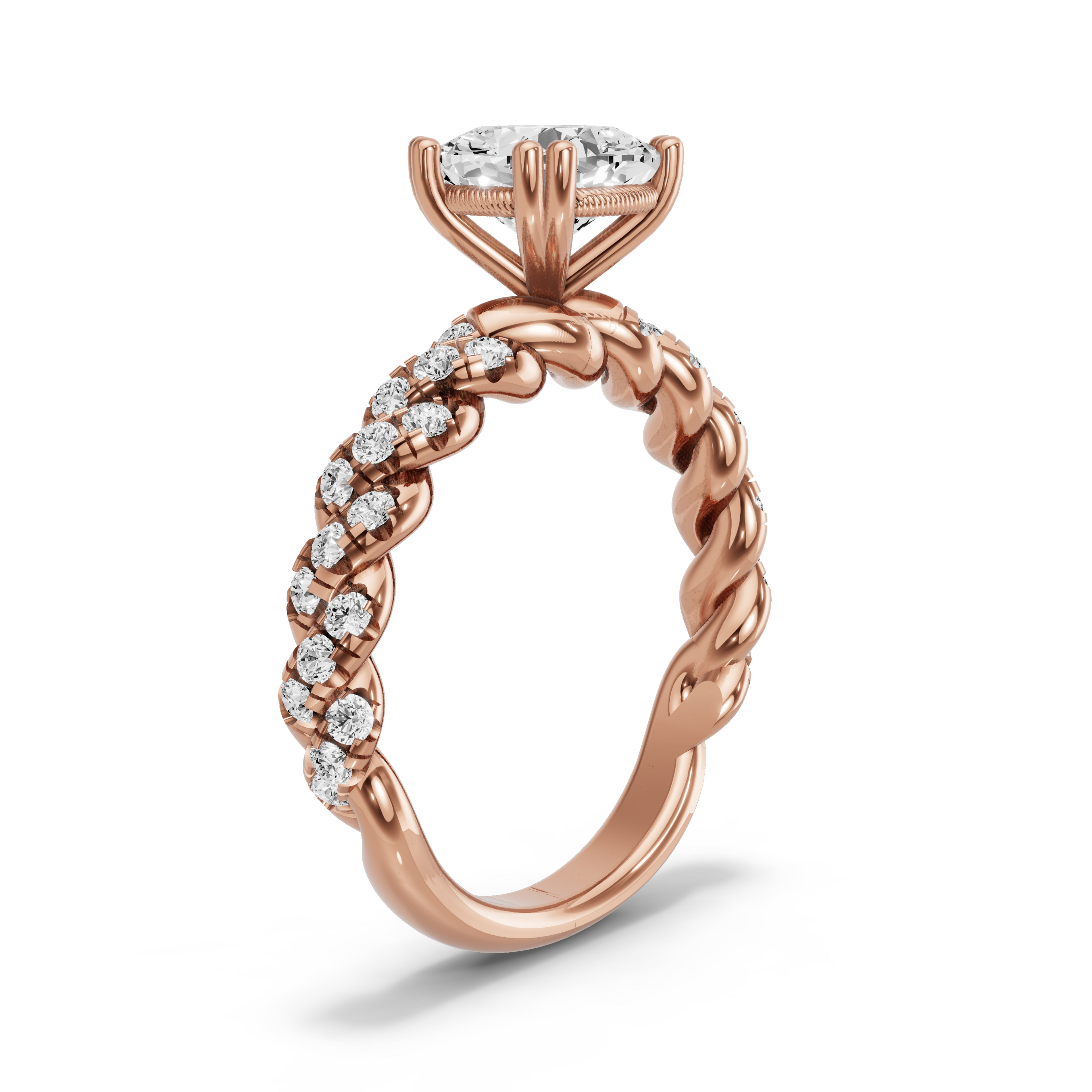 Image for Square Cushion Vintage Basket Ring with Twist Pave band in 18K Rose Gold