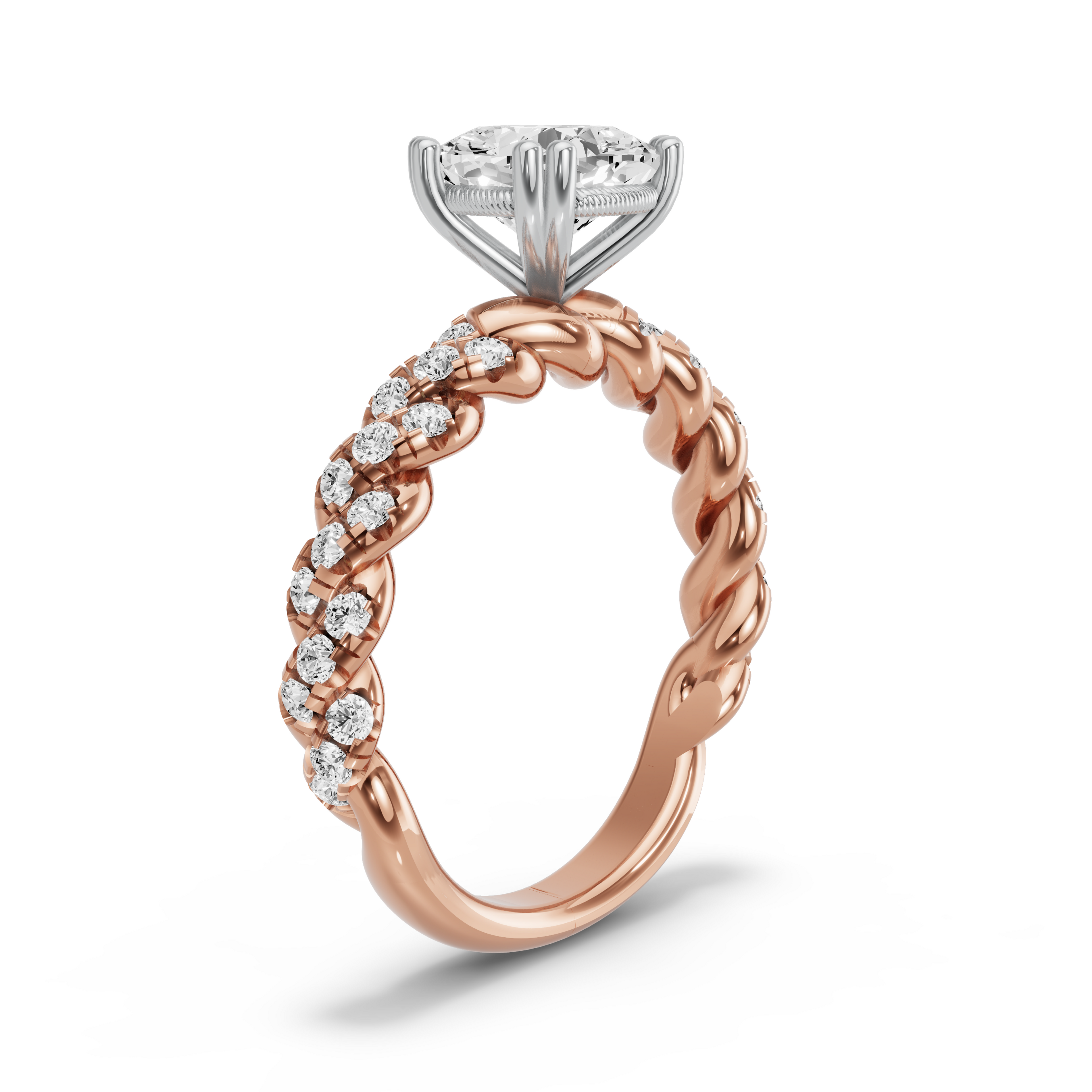 Image for Square Cushion Vintage Basket Ring with Twist Pave band in 14K Two Tone Rose Gold