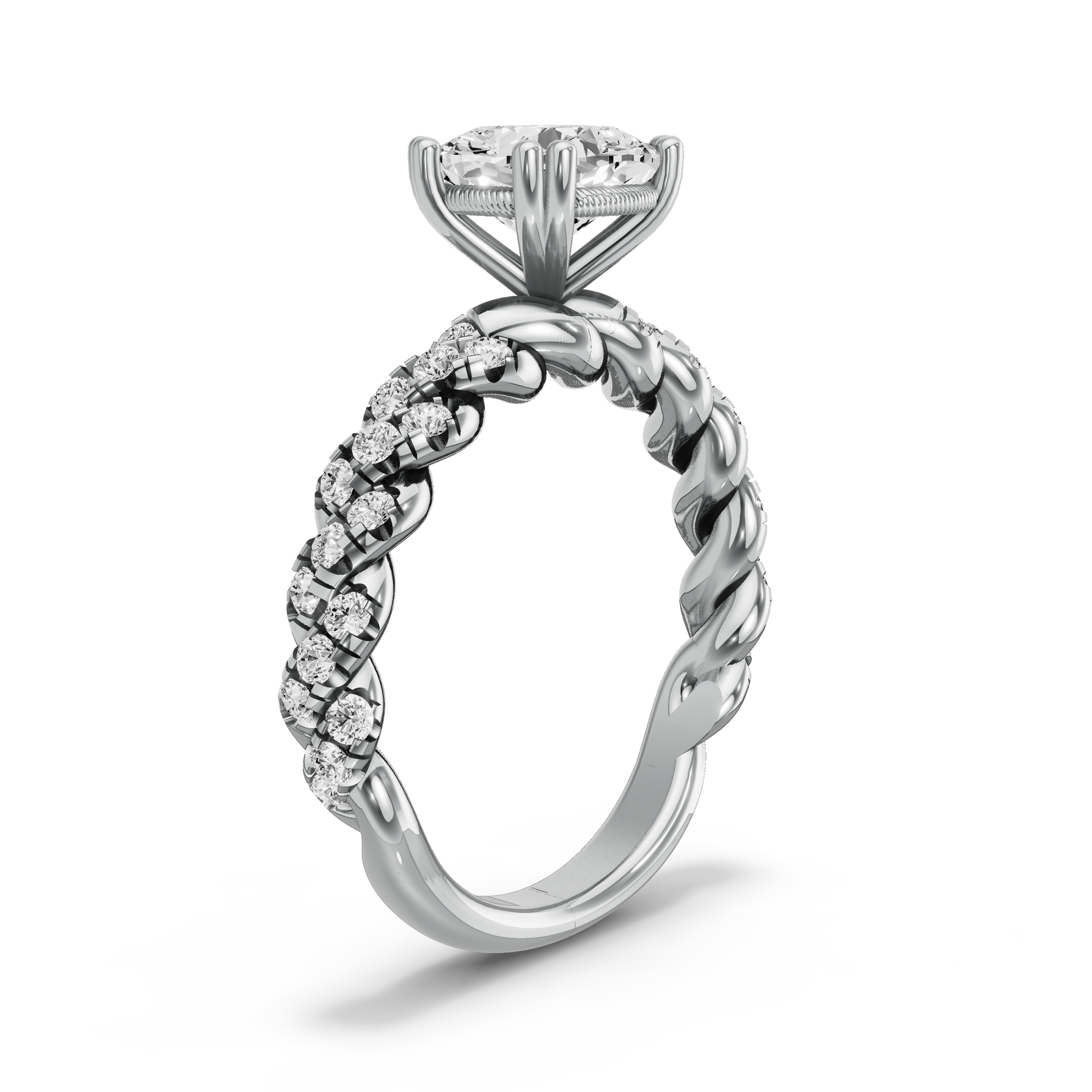 Image for Square Cushion Vintage Basket Ring with Twist Pave band in 10K White Gold