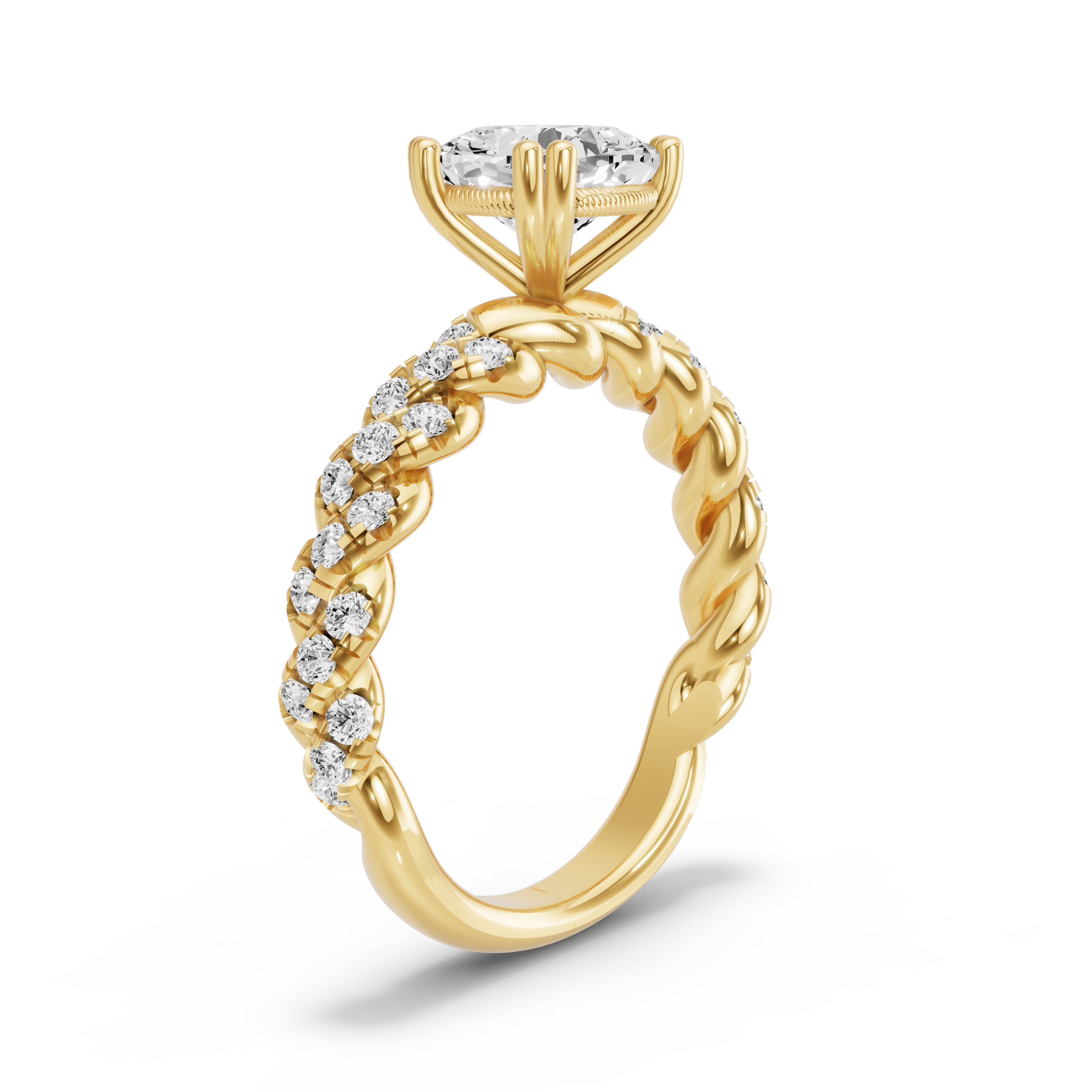 Image for Square Cushion Vintage Basket Ring with Twist Pave band in 14K Yellow Gold
