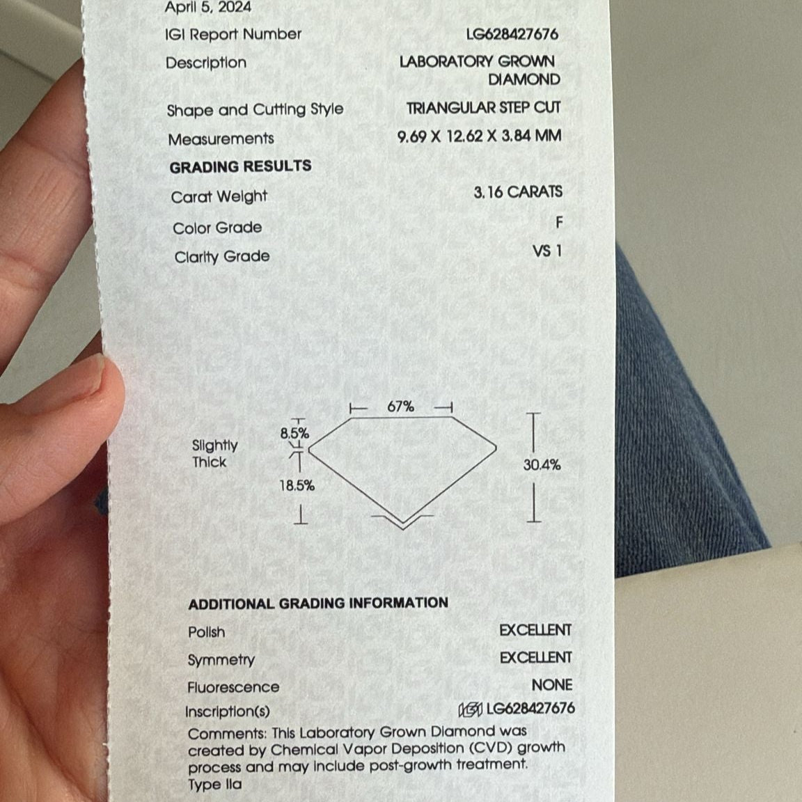 Custom Order for Alessia | Triangular Step Cut Diamond Ring, Necklace & Future Earrings | IGI Certified