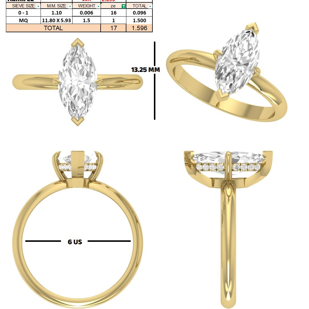 Custom order - 1.5ct E VVS2 stone | 14kt yellow gold | 6 US
