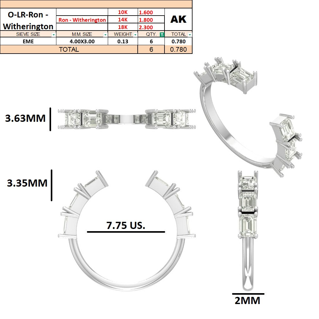 Custom Order - Matching band for Order #1141 | 10kt White gold | 7.75 US