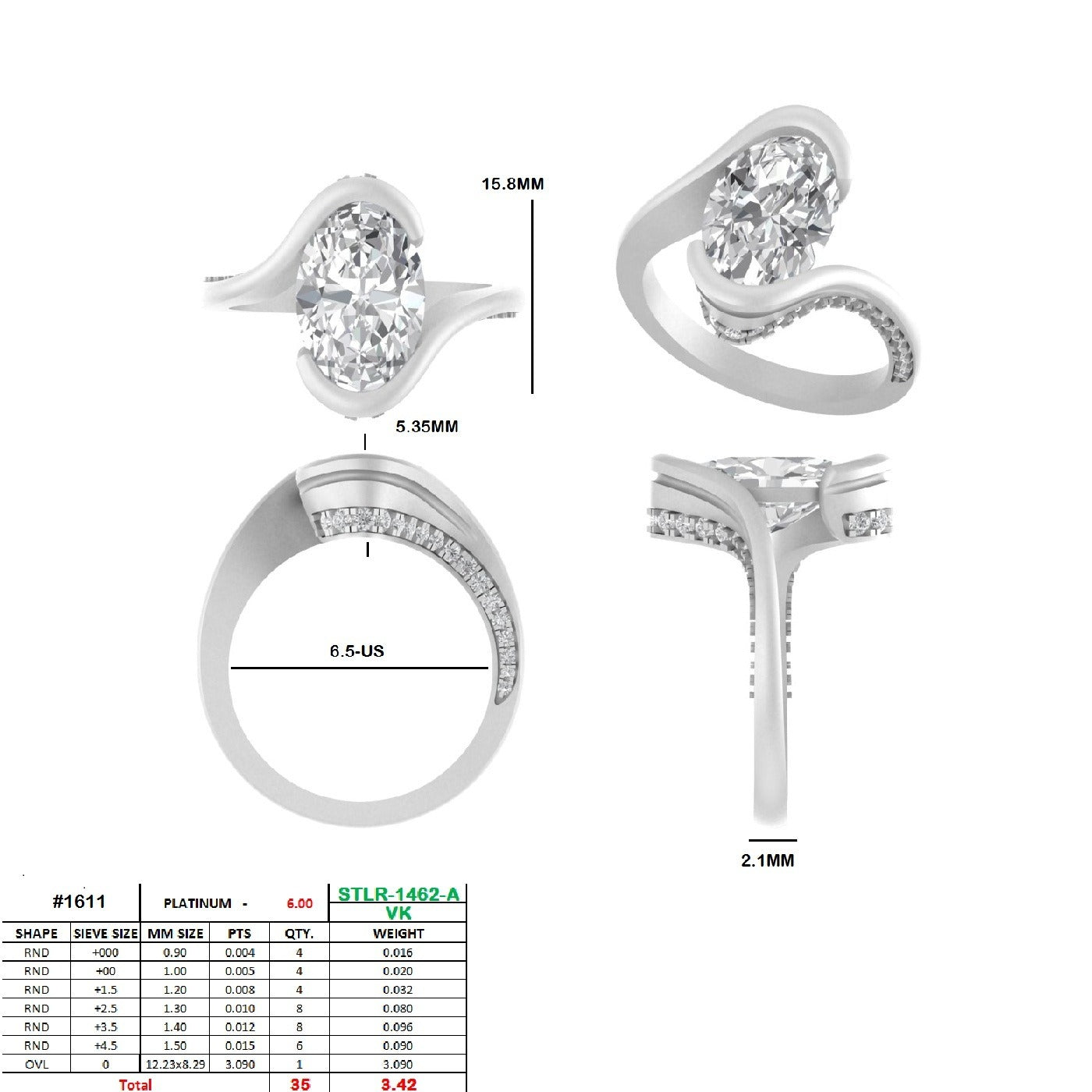 Custom order - Matching band with #1611 | Platinum | 6.5 US