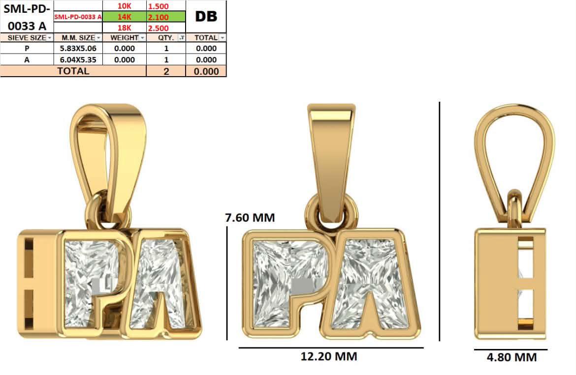 Custom order - PAM| P -1CT / A - 1CT | 14K Yellow Gold | Pendant &nbsp;