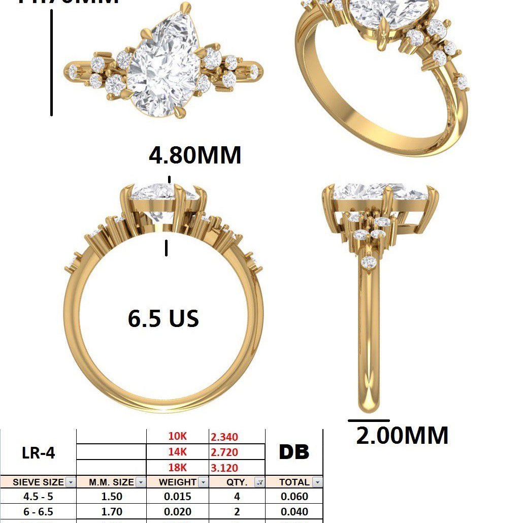 Pear Shape Diamond Engagement Ring in 18k Rose Gold | Custom Made US Size 6