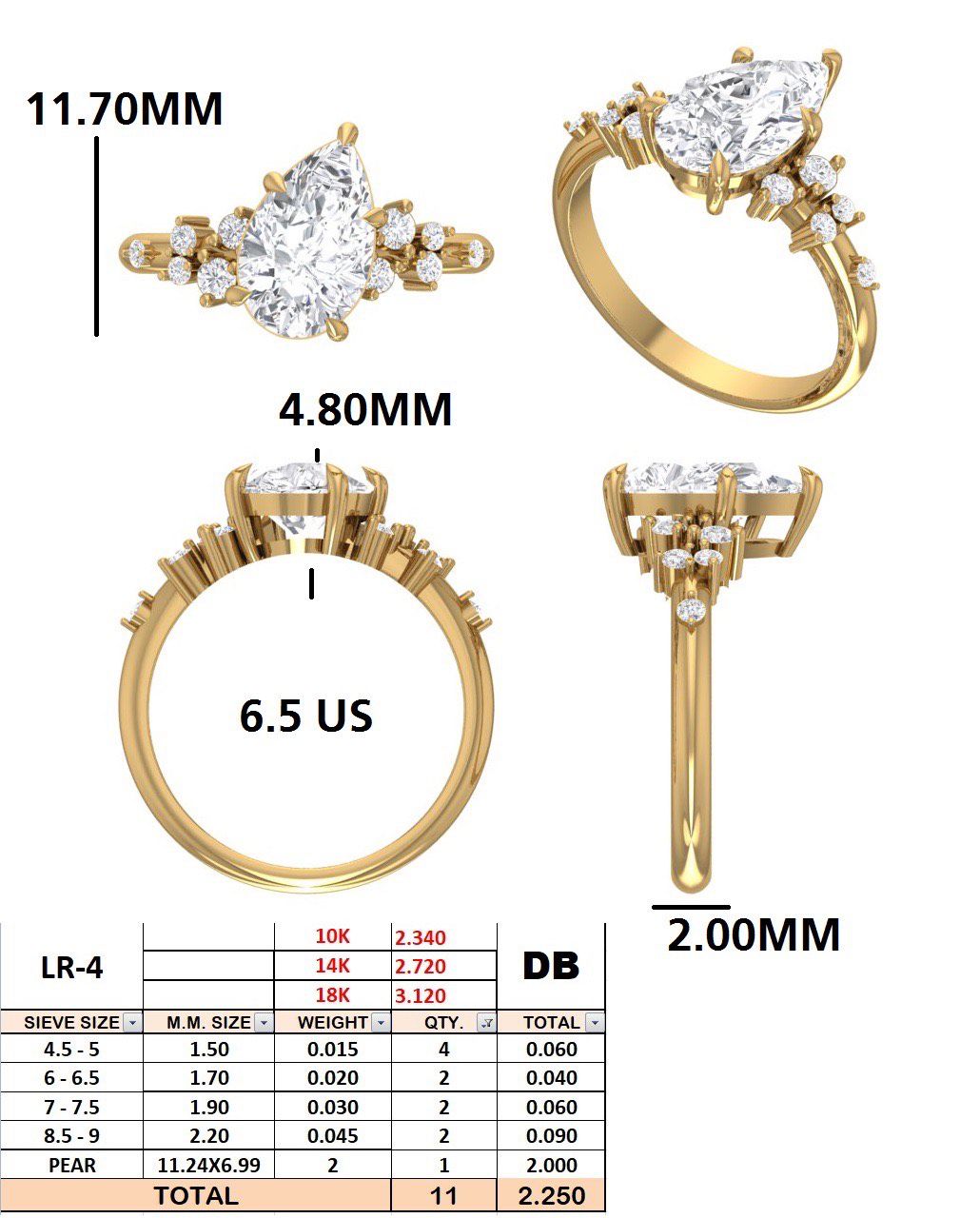 Pear Shape Diamond Engagement Ring in 18k Rose Gold | Custom Made US Size 6
