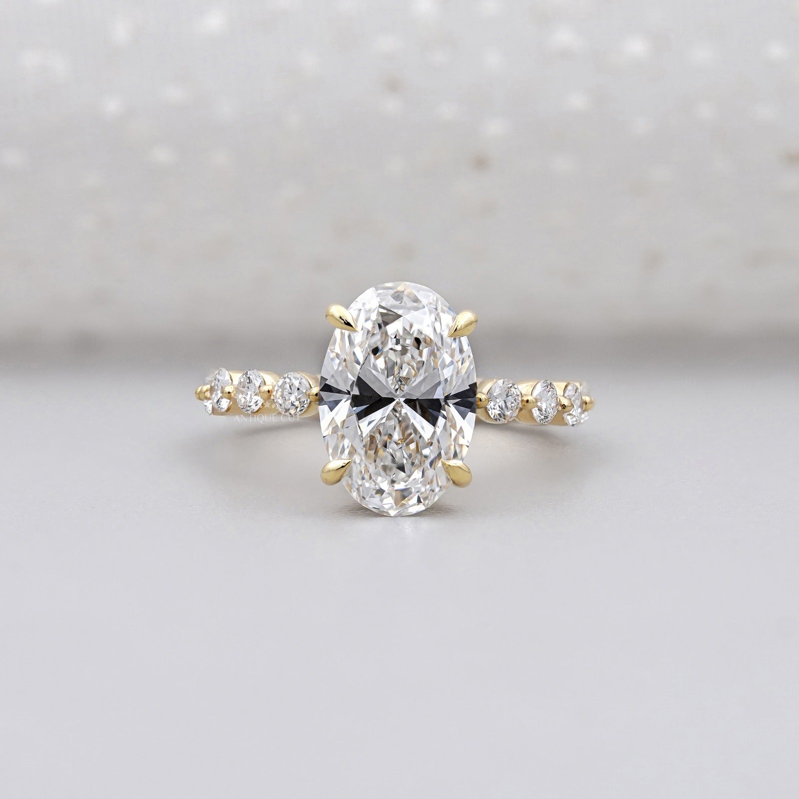 4.00TCW Oval Diamond Engagement Ring, 1.00ct Round Diamond Band & Hidden Halo Lab Diamond Ring | IGI Certified D-E-F VVS-VS.