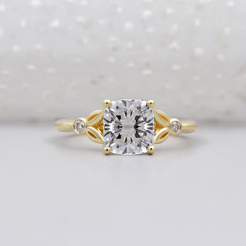 2.10TCW Cushion Cut Diamond Engagement Ring | Bezel Accent Side Stones | Solitaire Ring | Lab Diamond Ring | IGI Certified D-E-F VVS-VS.