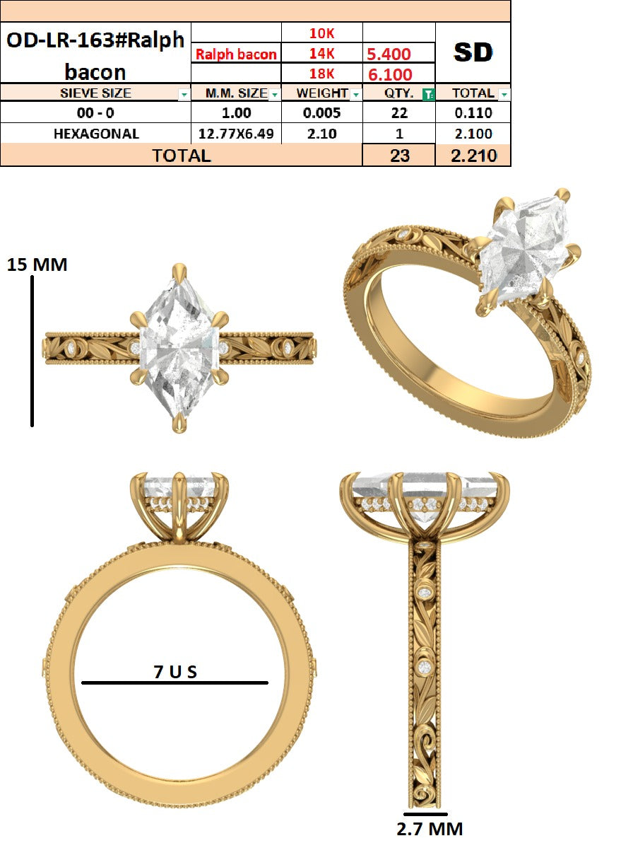 Custom Order - 2.10 E VS1 Hexagon | 7 US | 14kt yellow gold
