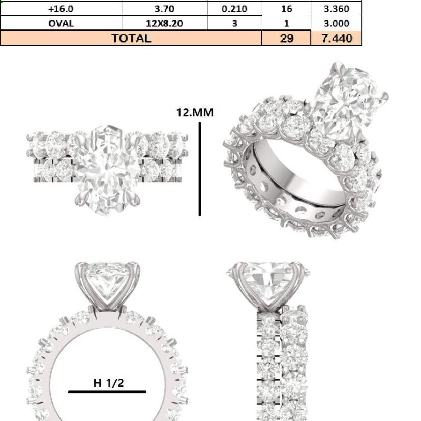 Custom order - Graeme | 3 Ct center Oval Lab diamond engagement ring & Pave Band  | 10K white Gold | E-VS1 |Ring size: UK (i)