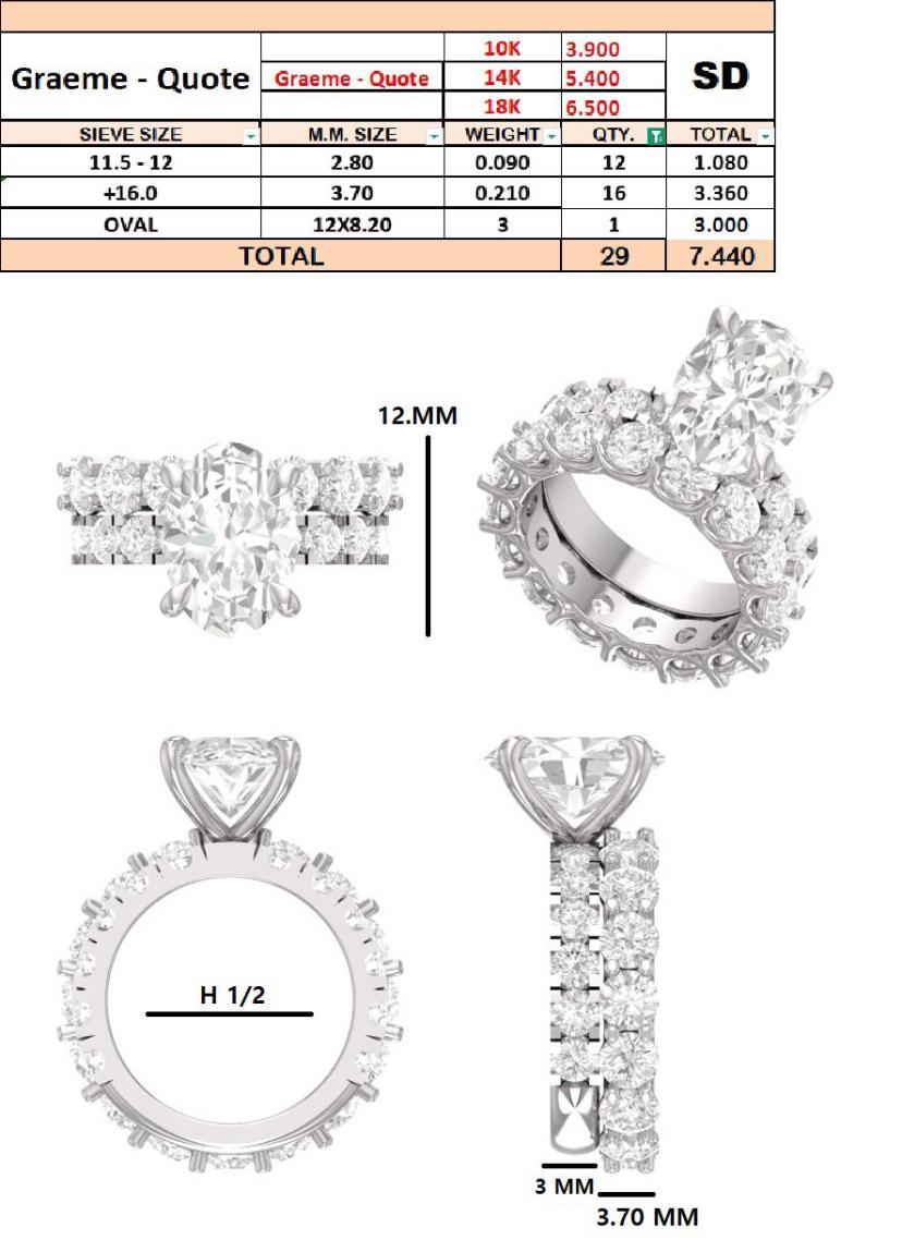 Custom order - Graeme | 3 Ct center Oval Lab diamond engagement ring & Pave Band  | 10K white Gold | E-VS1 |Ring size: UK (i)