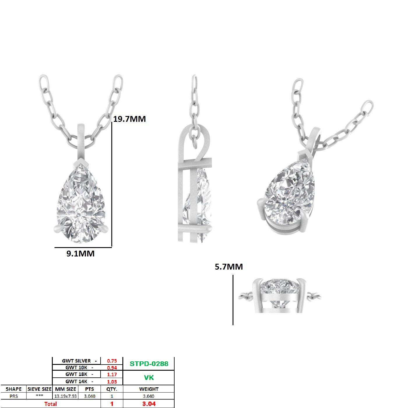 Custom Order - Sussana | 3.00ct Pear | F/VS | 10KT White Gold | Without Chain | IGI: LG807648966