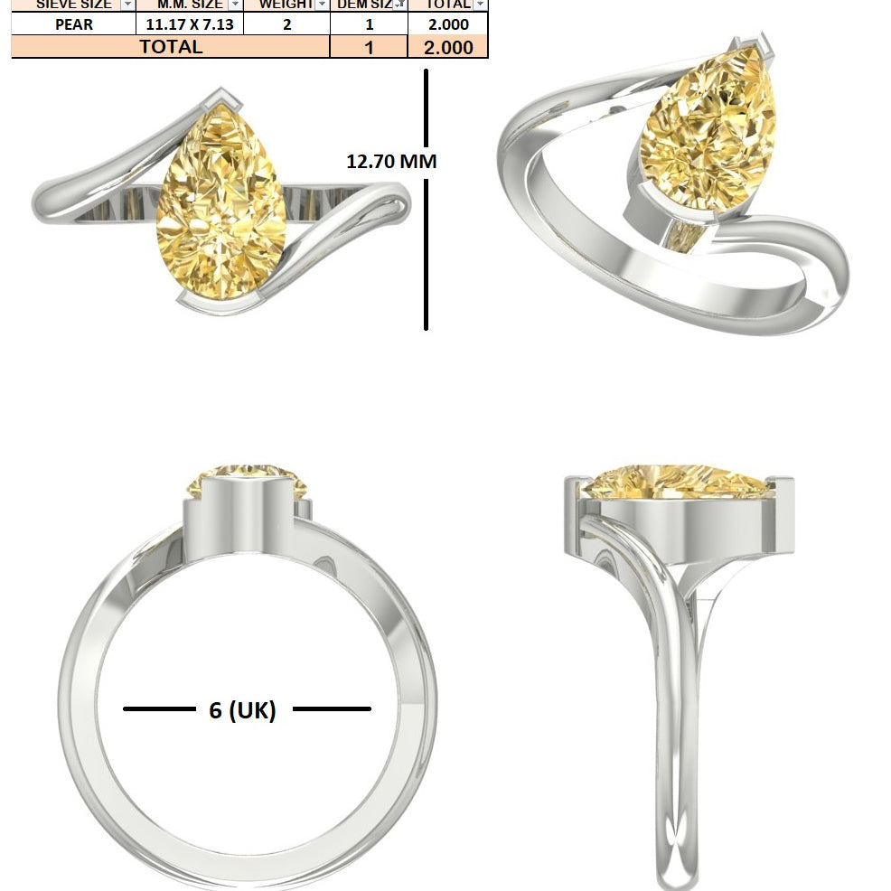 Custom Order - 2.00CT Pear shaped | 14kt White Gold | Fancy Yellow Color