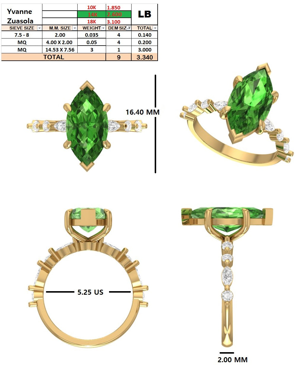 Custom Order - Yvanne Zuasola | 2.5ct Fancy Green Marquise | VVS-VS | 14k White gold | Ring Size - 5.25