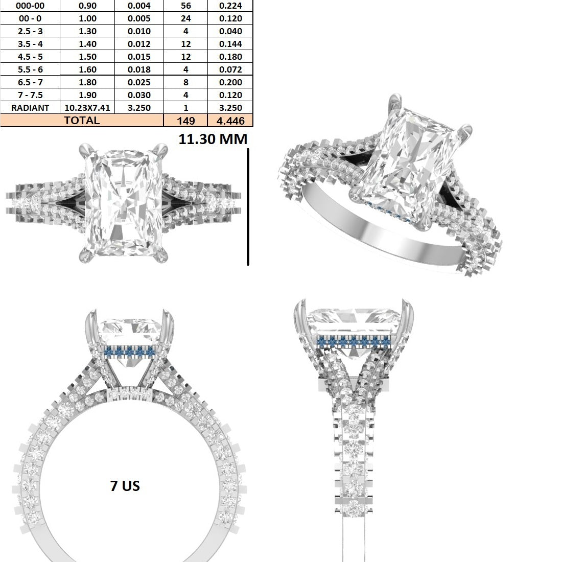 Custom Order - Zeyar | 3.26CT Radiant Cut | Report Number - 724556234 | Platinum | D-IF | Blue Hidden Halo Diamonds | Ring size-7(US)