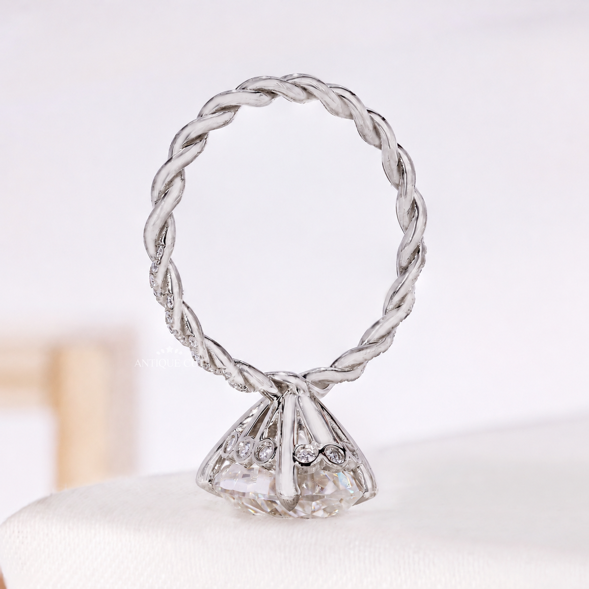 6.00 Carat Oval Diamond Engagement Ring With Hidden Halo & Twisted Band | IGI Certified