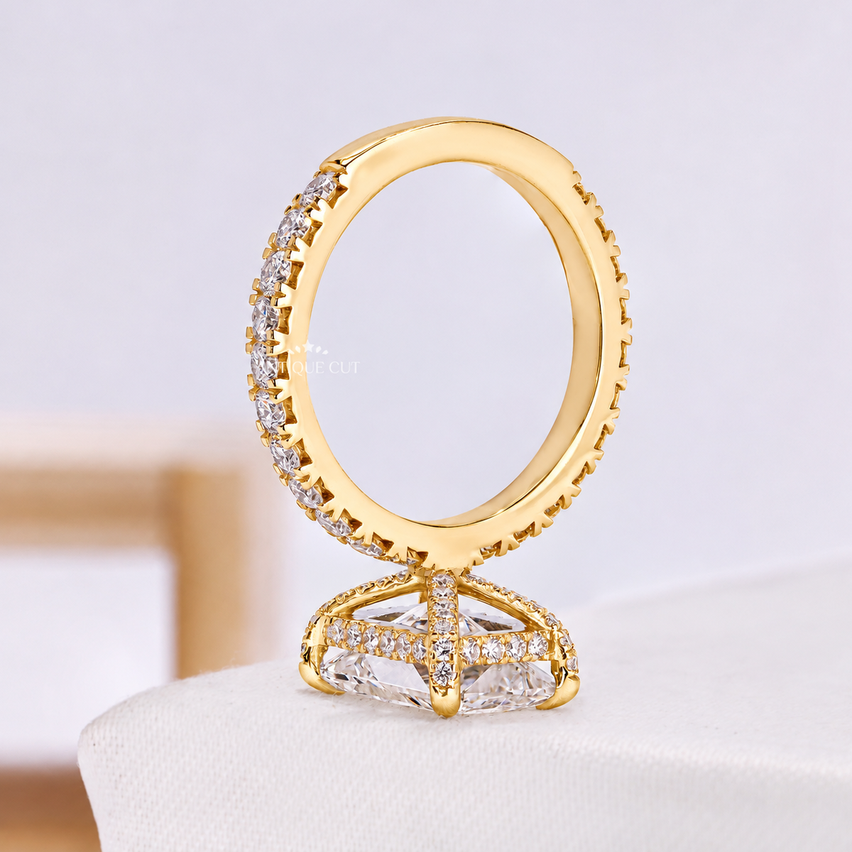 4.00 Carat Radiant Cut Diamond Pave Ring with Hidden Halo | IGI Certified