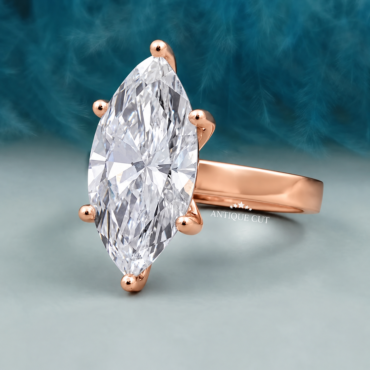6.0 Carat Lab Grown Marquise Cut Solitaire Engagement Ring in White Gold