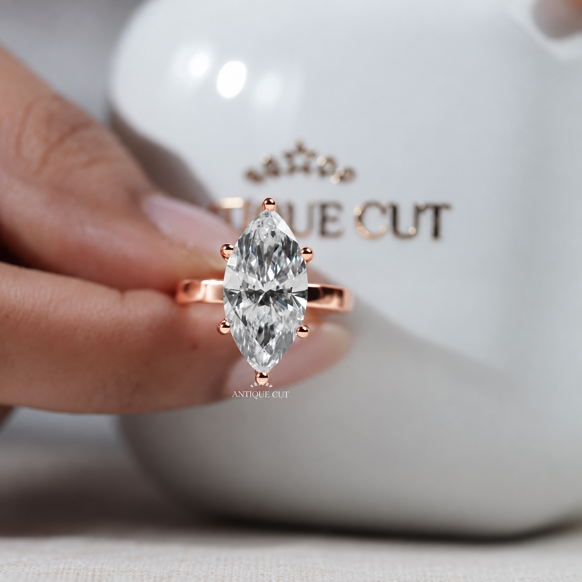 6.0 Carat Lab Grown Marquise Cut Solitaire Engagement Ring in White Gold