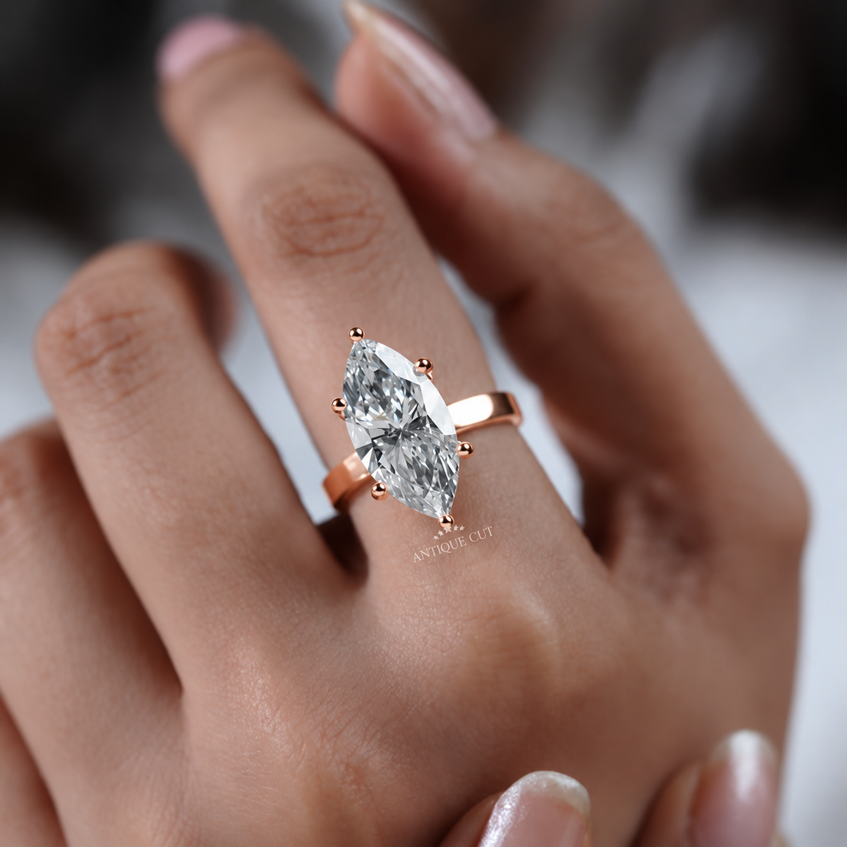 6.0 Carat Lab Grown Marquise Cut Solitaire Engagement Ring in White Gold