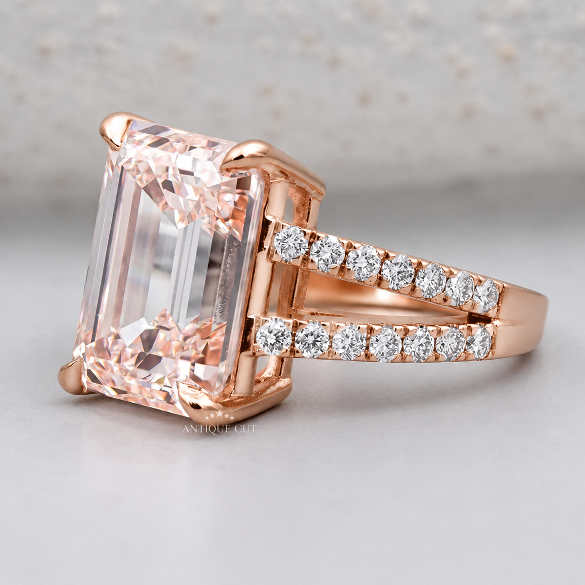 10.0 Carat Lab Grown Diamond Emerald Cut Split Shank Engagement Ring