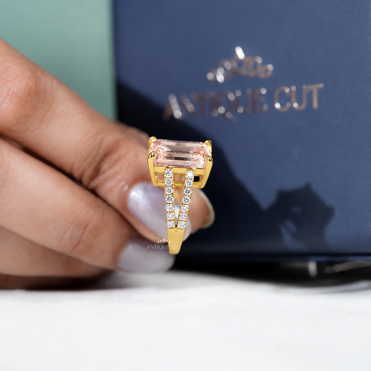 10.0 Carat Lab Grown Diamond Emerald Cut Split Shank Engagement Ring