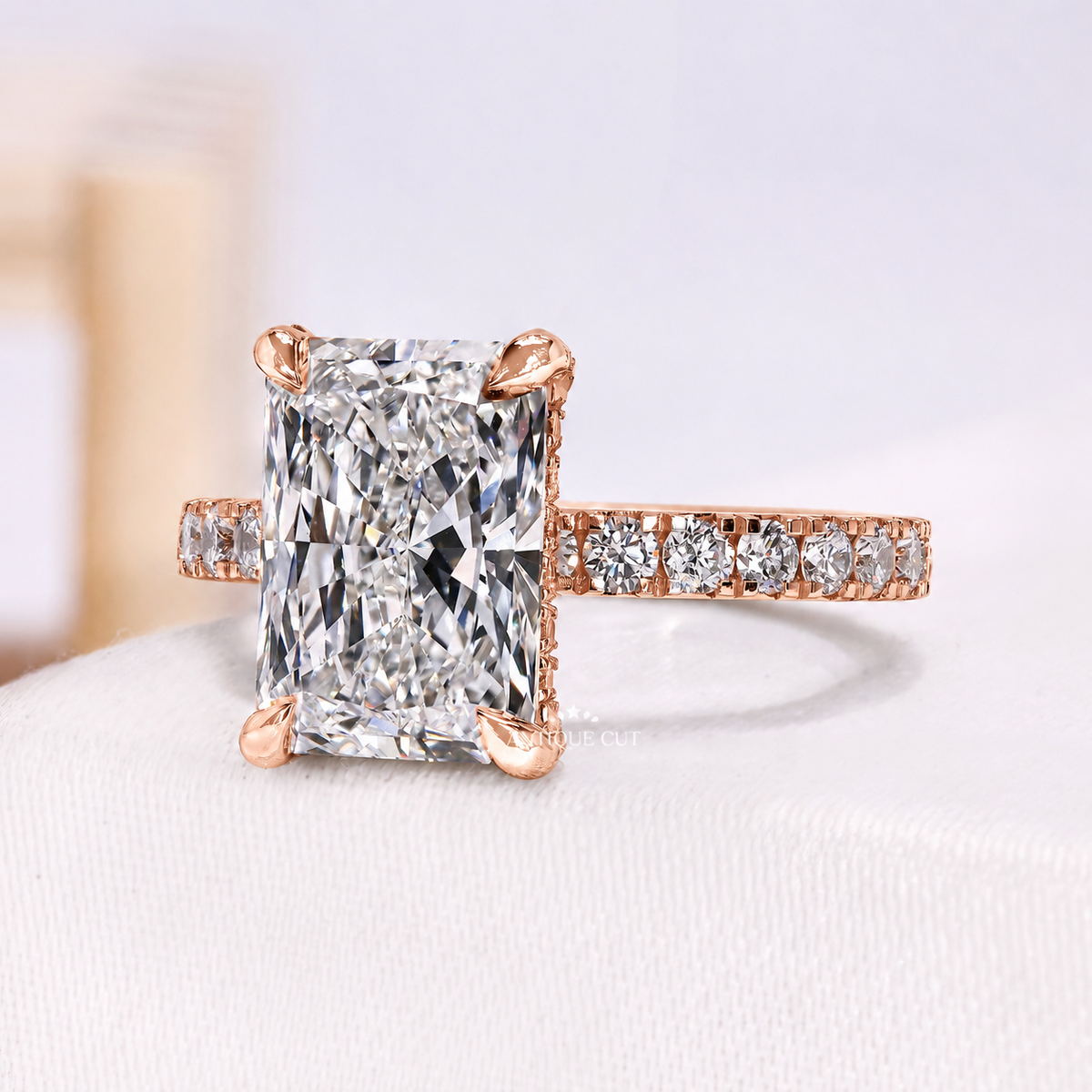 4.00 Carat Radiant Cut Diamond Pave Ring with Hidden Halo | IGI Certified