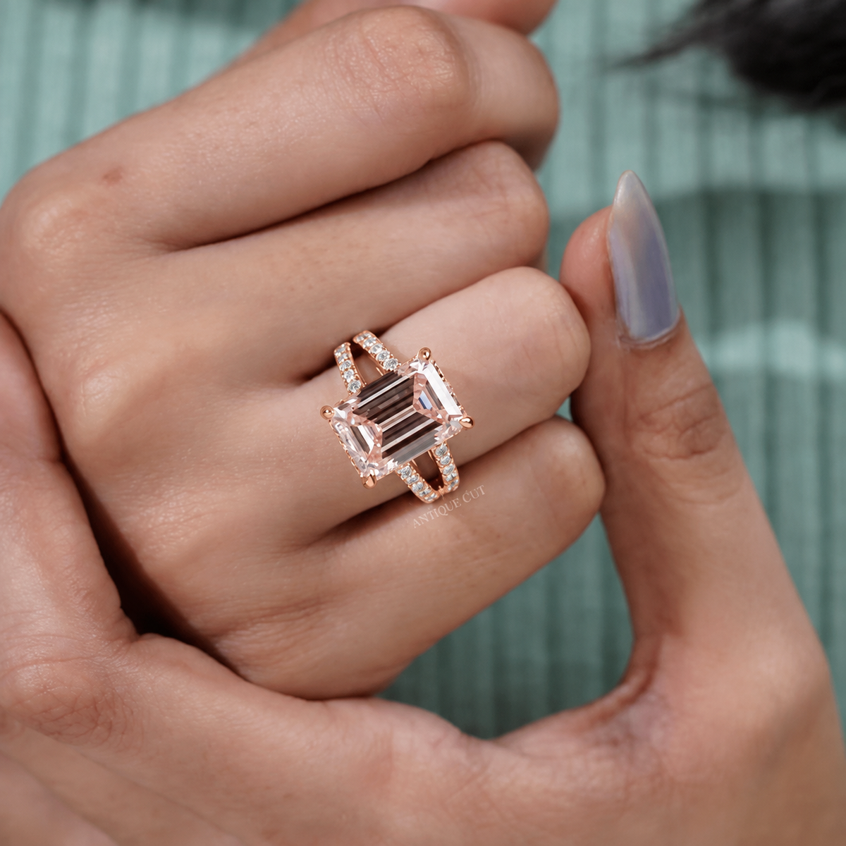 10.0 Carat Lab Grown Diamond Emerald Cut Split Shank Engagement Ring