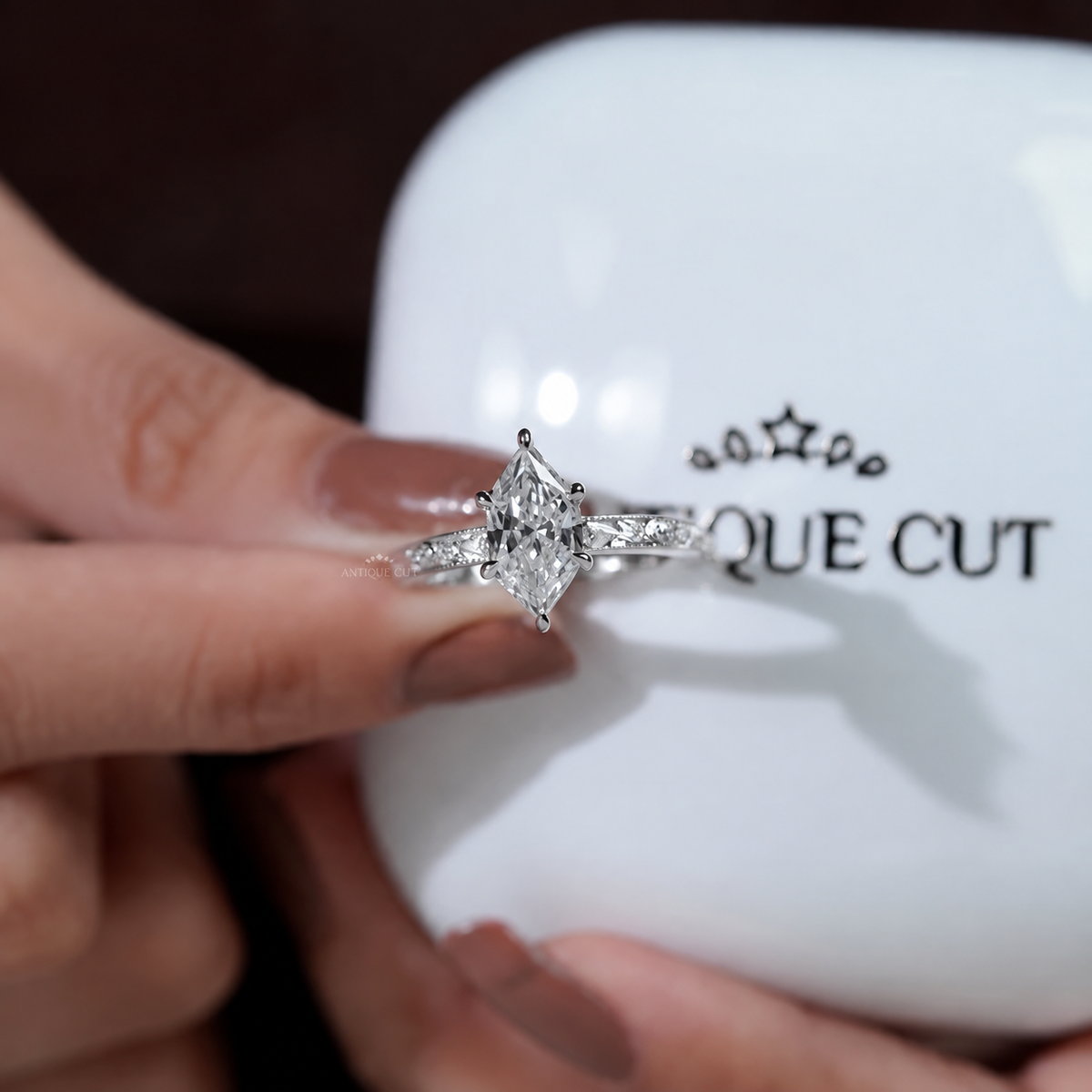 2.00 Carat Hexagon Lab Grown Diamond Vintage Art Deco Engagement Ring
