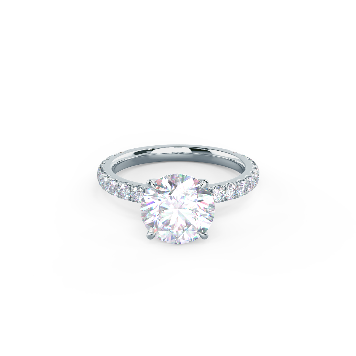 ROUND CLASSIC FOUR PRONG PAVÉ SETTING Lab grown Diamond Ring DEF Color VS+ Clarity
