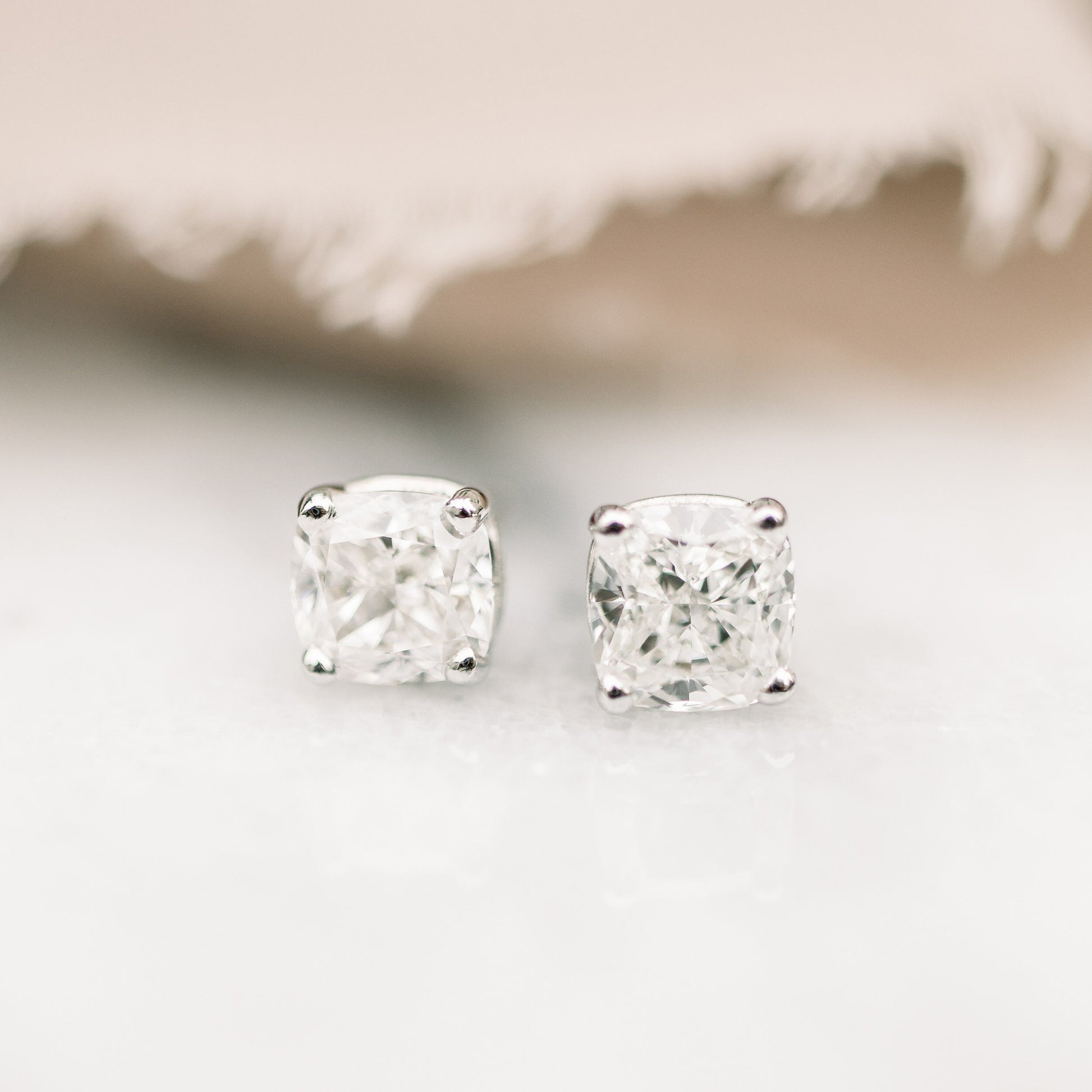 Cushion Lab Grown Dimaond Stud Solitaire Earrings, EF Color, VS Clarity, IGI Certified diamond
