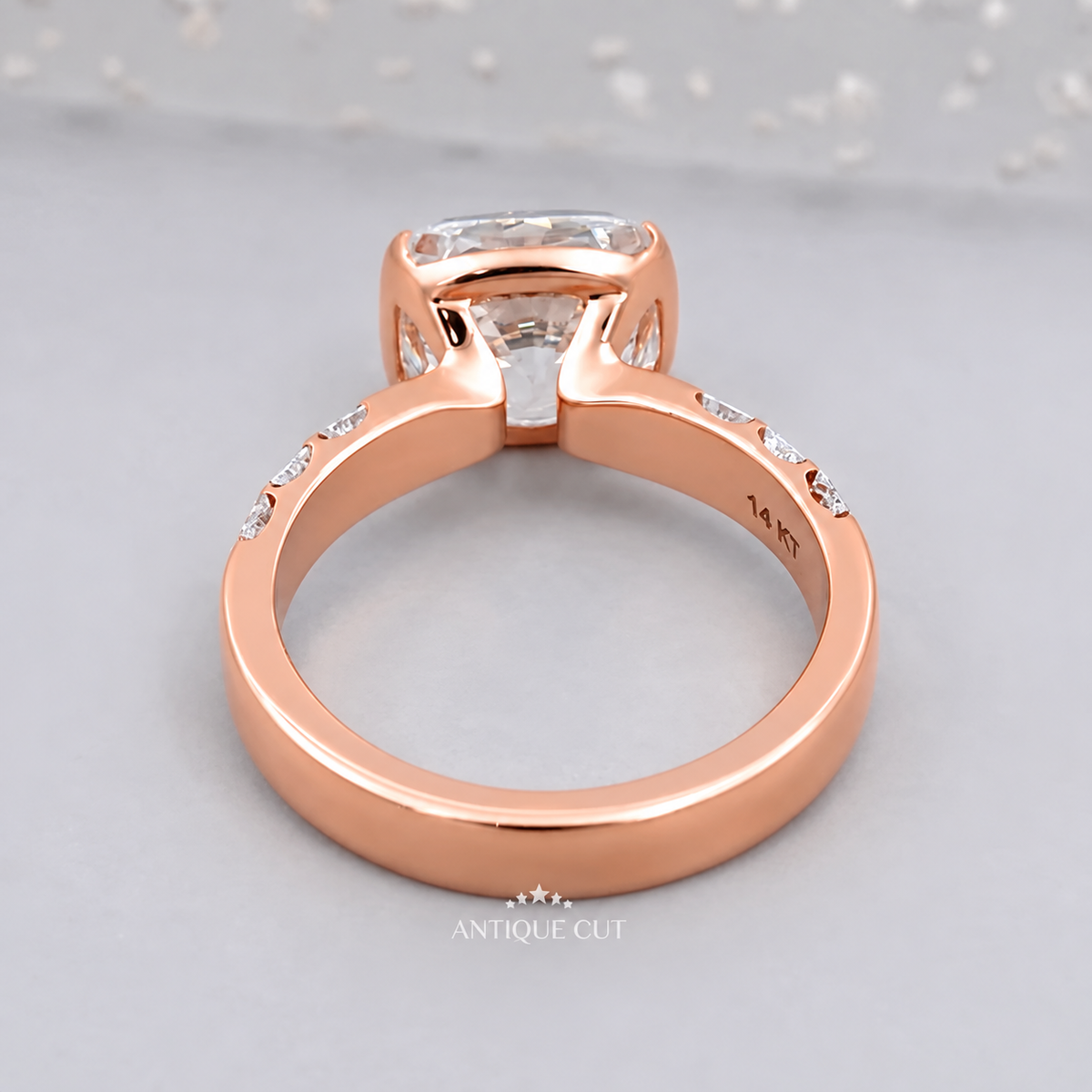 4.0 Carat Lab Grown Diamond East West Cushion Cut Half Bezel Engagement Ring