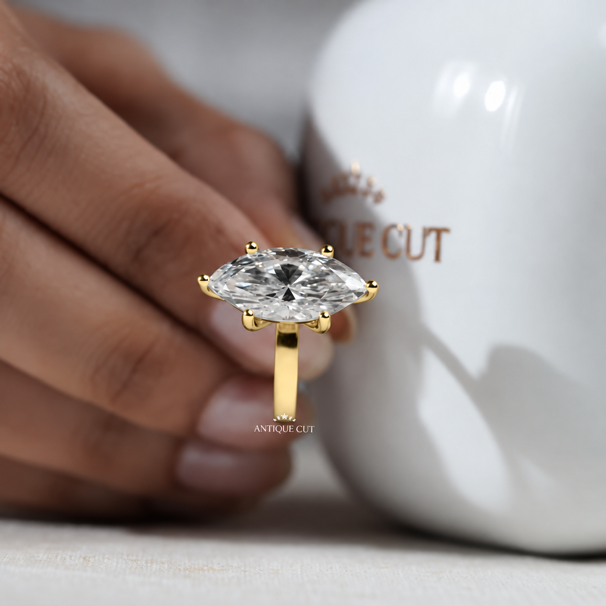 6.0 Carat Lab Grown Marquise Cut Solitaire Engagement Ring in White Gold