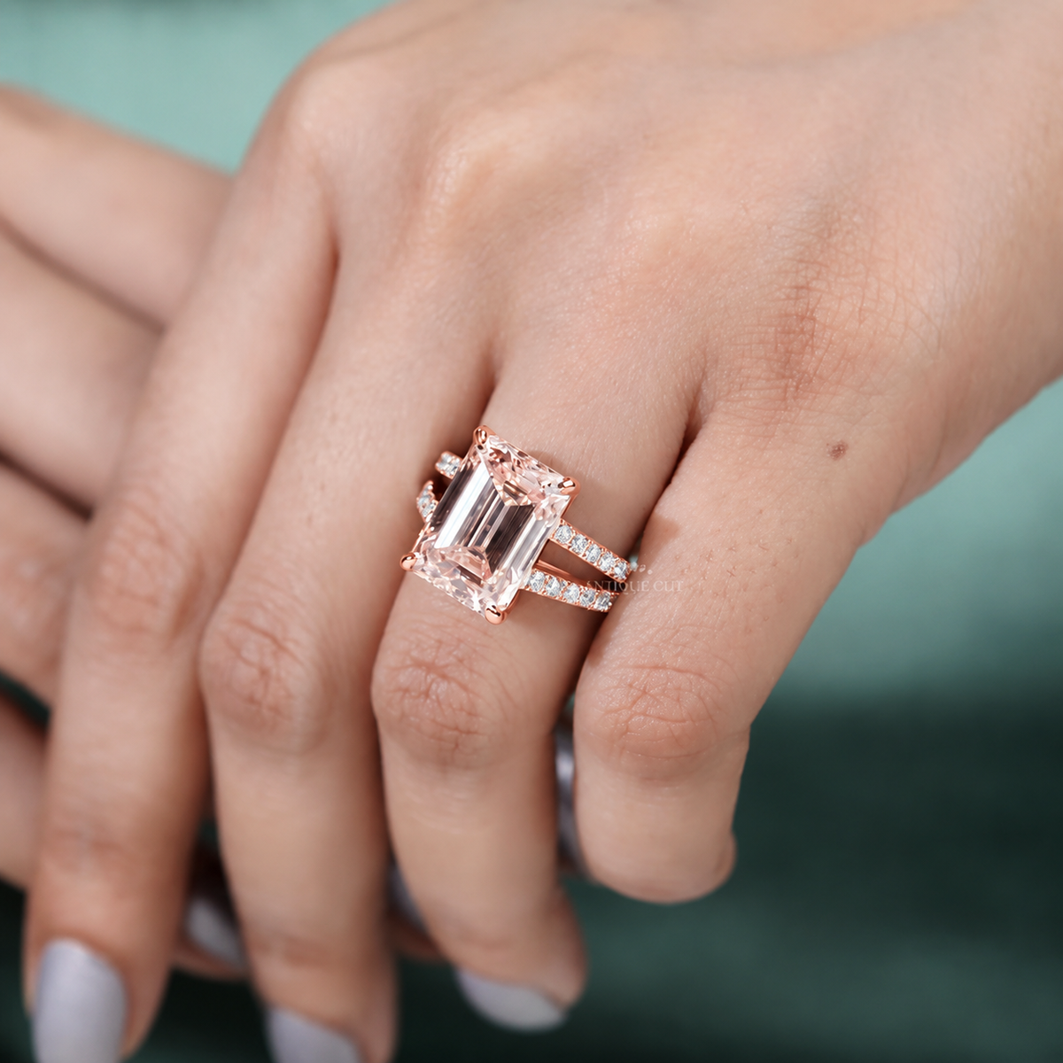 10.0 Carat Lab Grown Diamond Emerald Cut Split Shank Engagement Ring