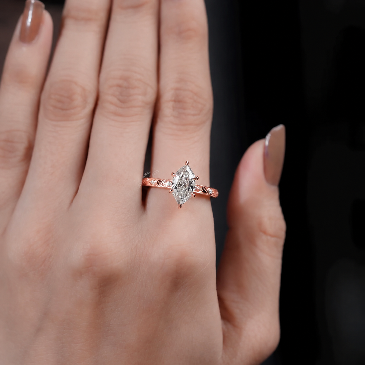 2.00 Carat Hexagon Lab Grown Diamond Vintage Art Deco Engagement Ring