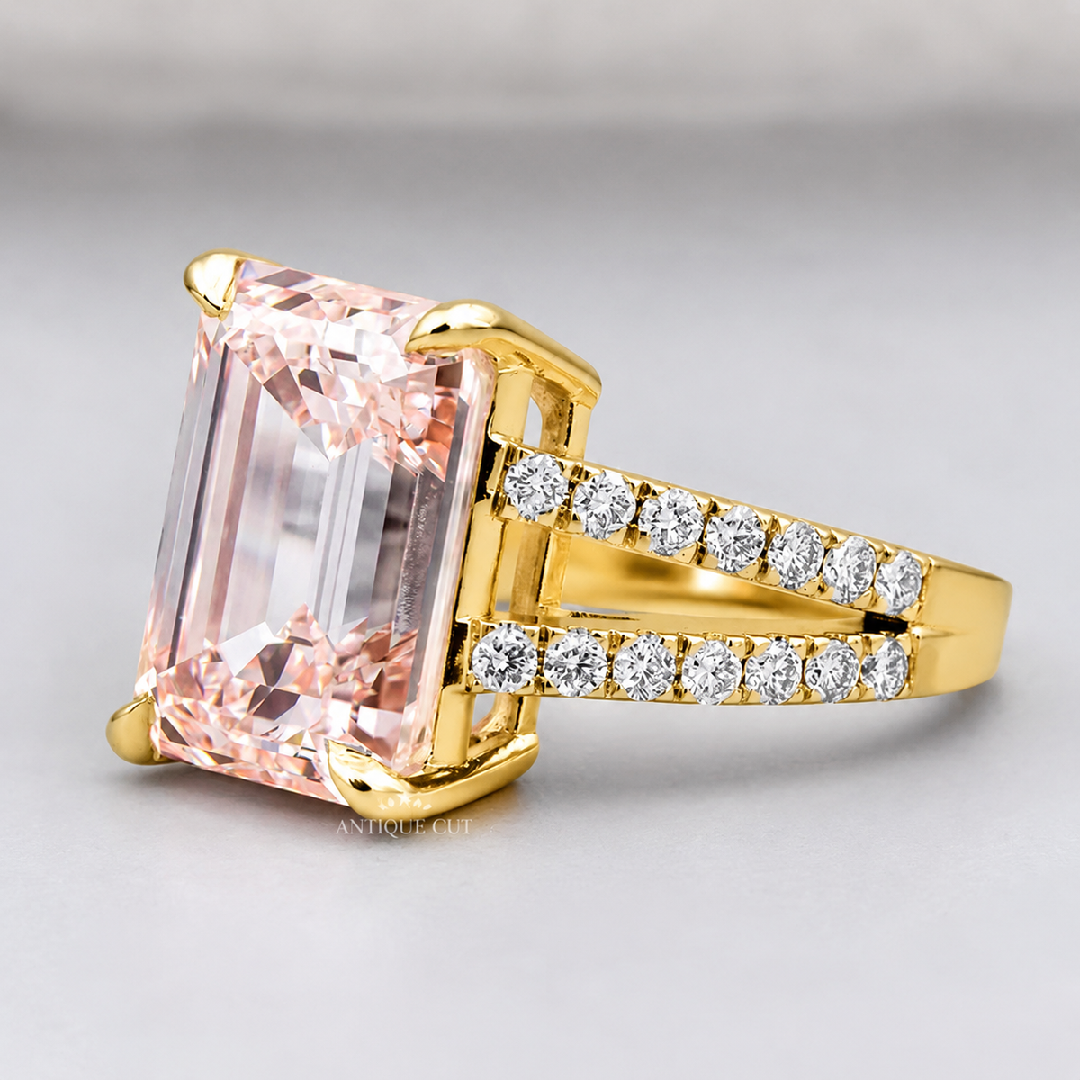 10.0 Carat Lab Grown Diamond Emerald Cut Split Shank Engagement Ring