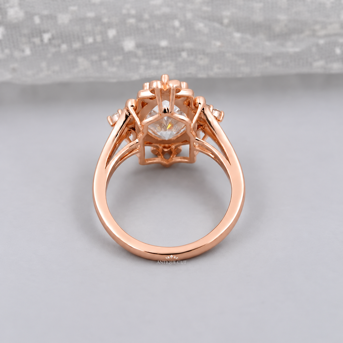 3.5 Carat Lab Grown Pear Cut Vintage Engagement Ring in Yellow Gold