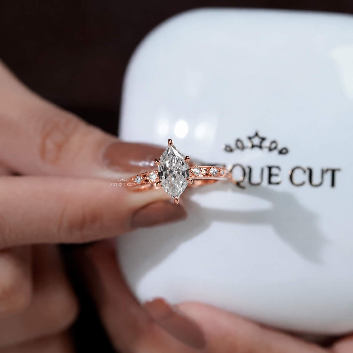 2.00 Carat Hexagon Lab Grown Diamond Vintage Art Deco Engagement Ring