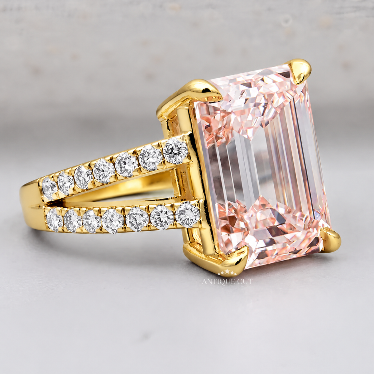 10.0 Carat Lab Grown Diamond Emerald Cut Split Shank Engagement Ring