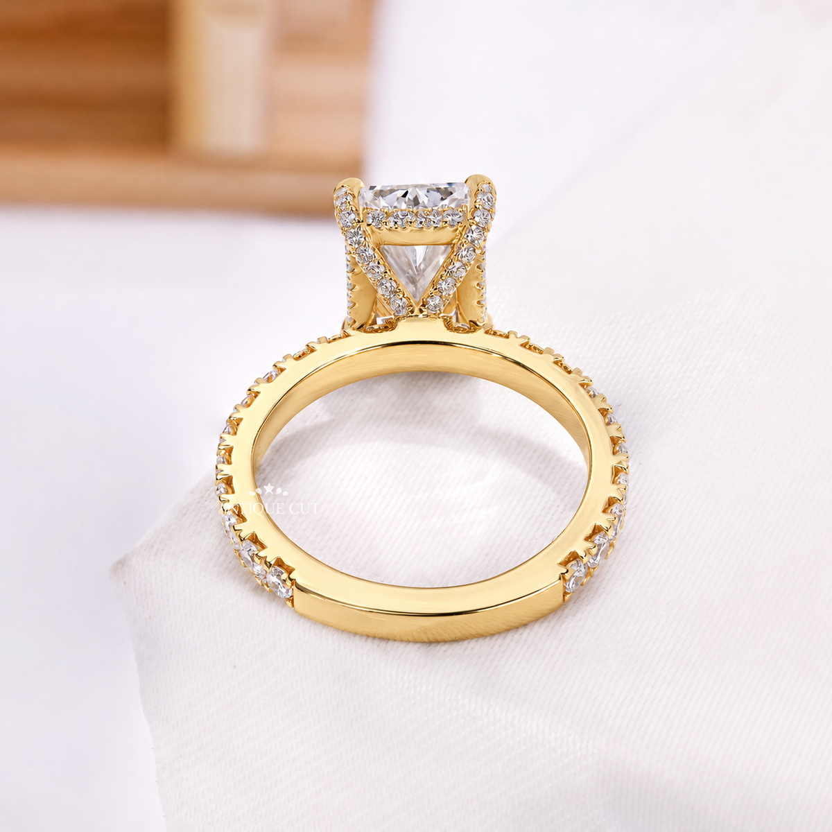 4.00 Carat Radiant Cut Diamond Pave Ring with Hidden Halo | IGI Certified