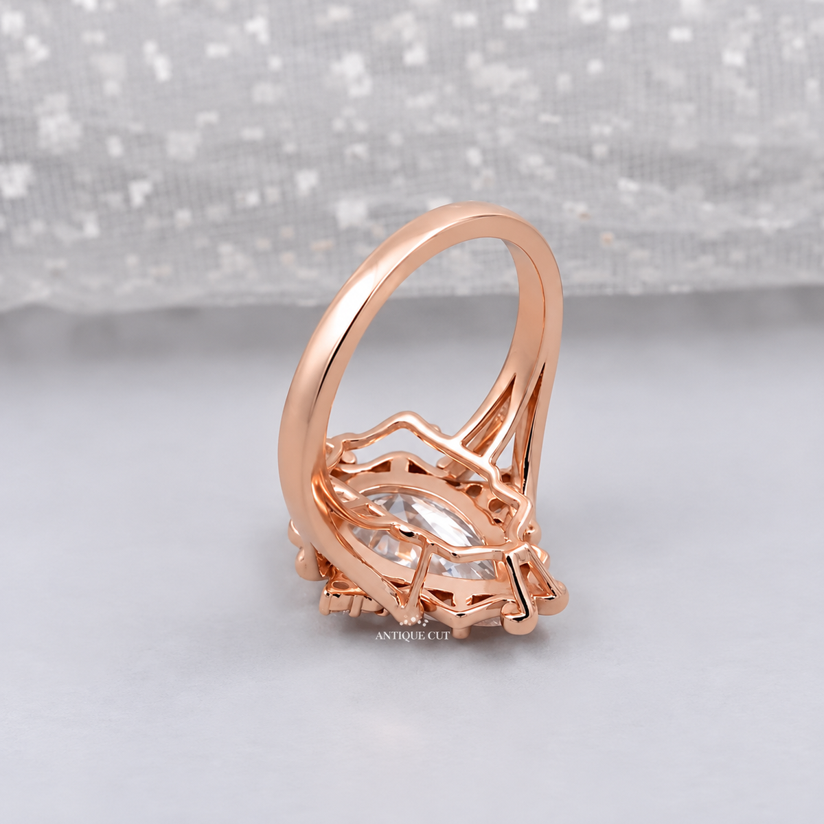 3.5 Carat Lab Grown Pear Cut Vintage Engagement Ring in Yellow Gold