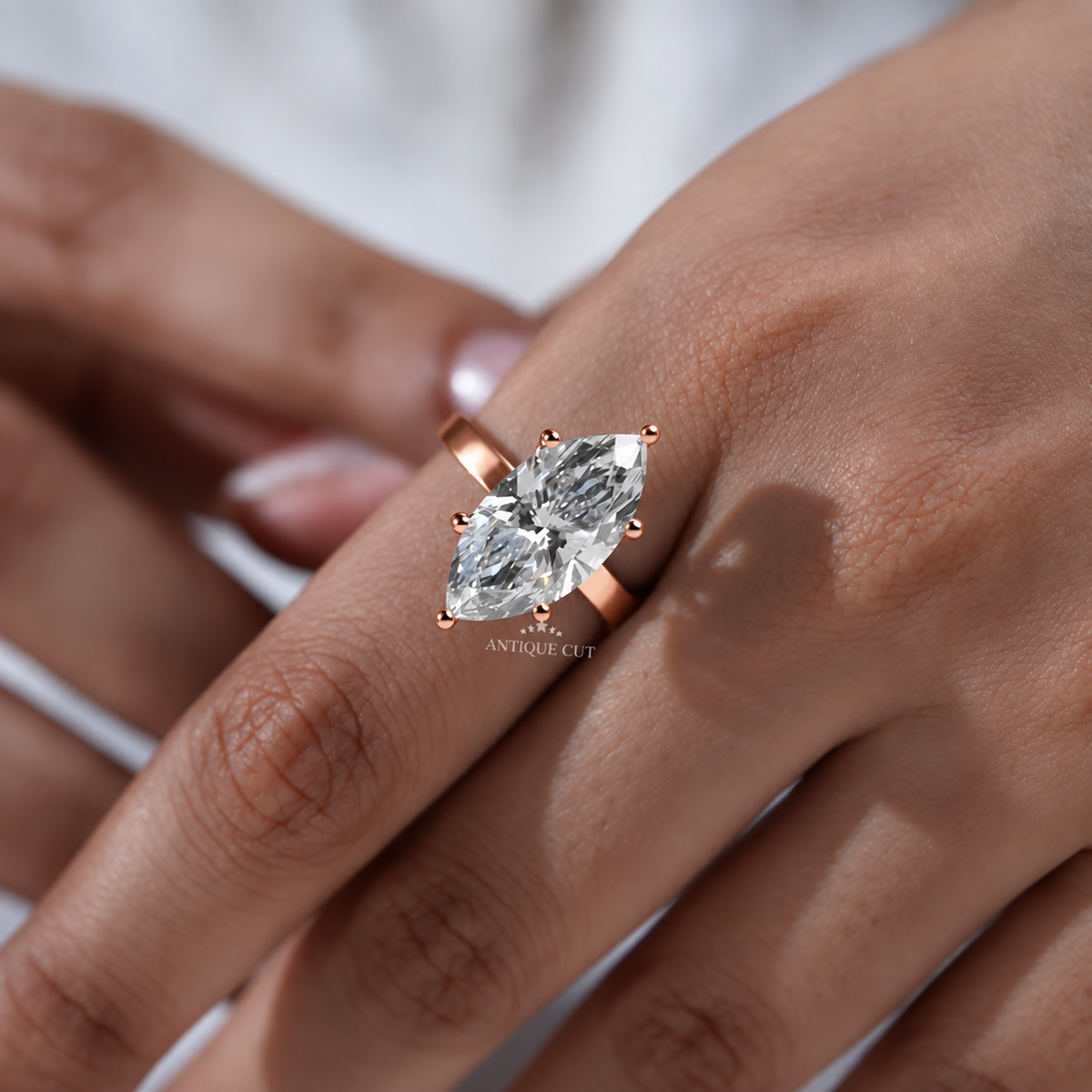 6.0 Carat Lab Grown Marquise Cut Solitaire Engagement Ring in White Gold