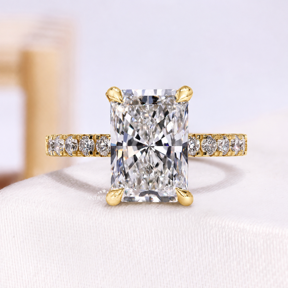 4.00 Carat Radiant Cut Diamond Pave Ring with Hidden Halo | IGI Certified