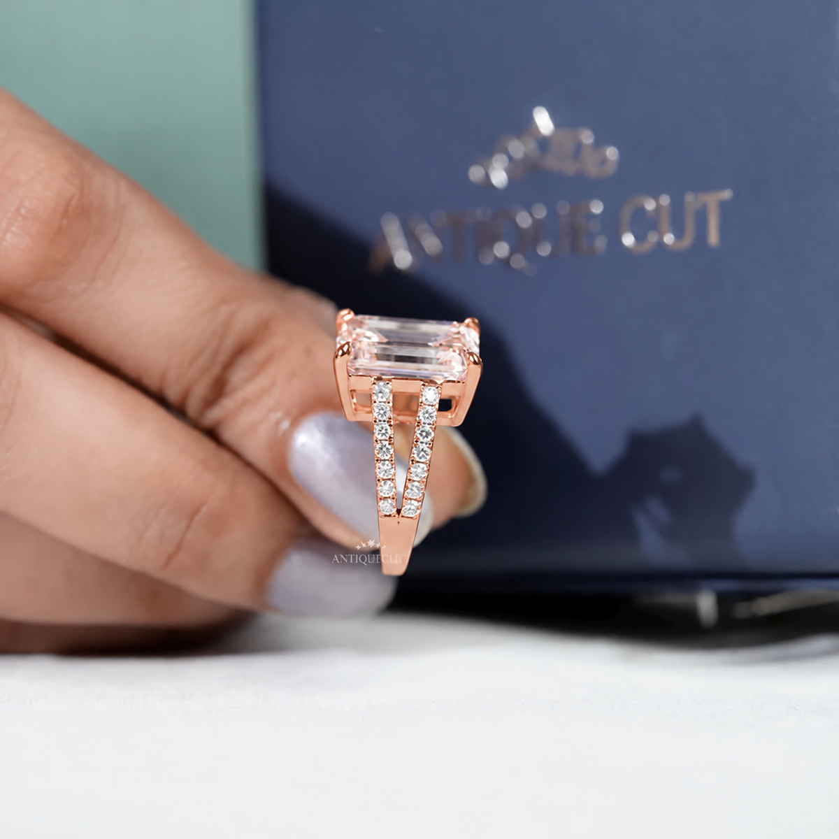 10.0 Carat Lab Grown Diamond Emerald Cut Split Shank Engagement Ring
